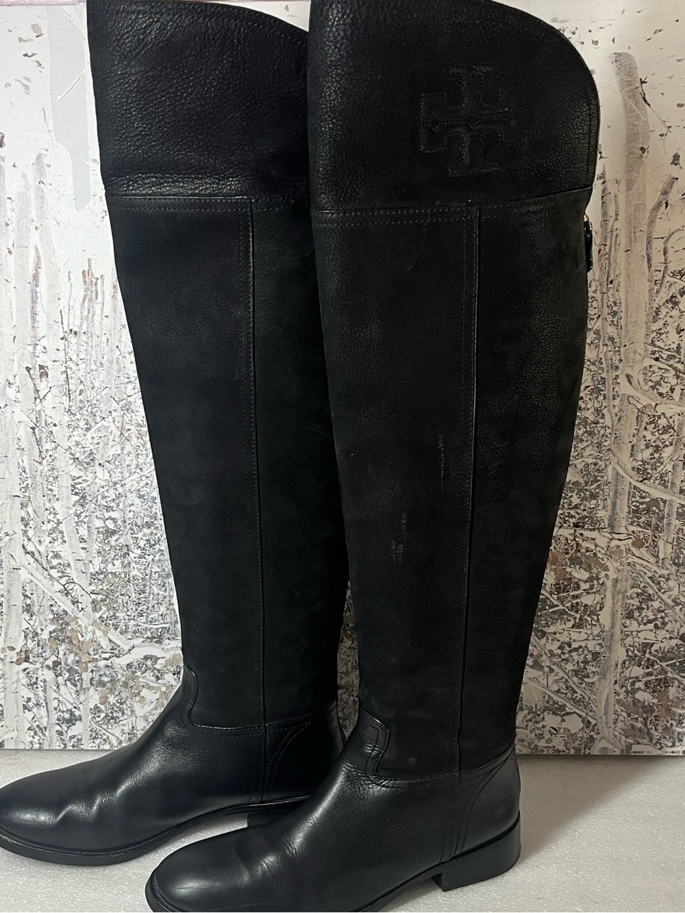 Tory Burch Black Over-the-Knee Leather & Suede Boots Sz 9.5M